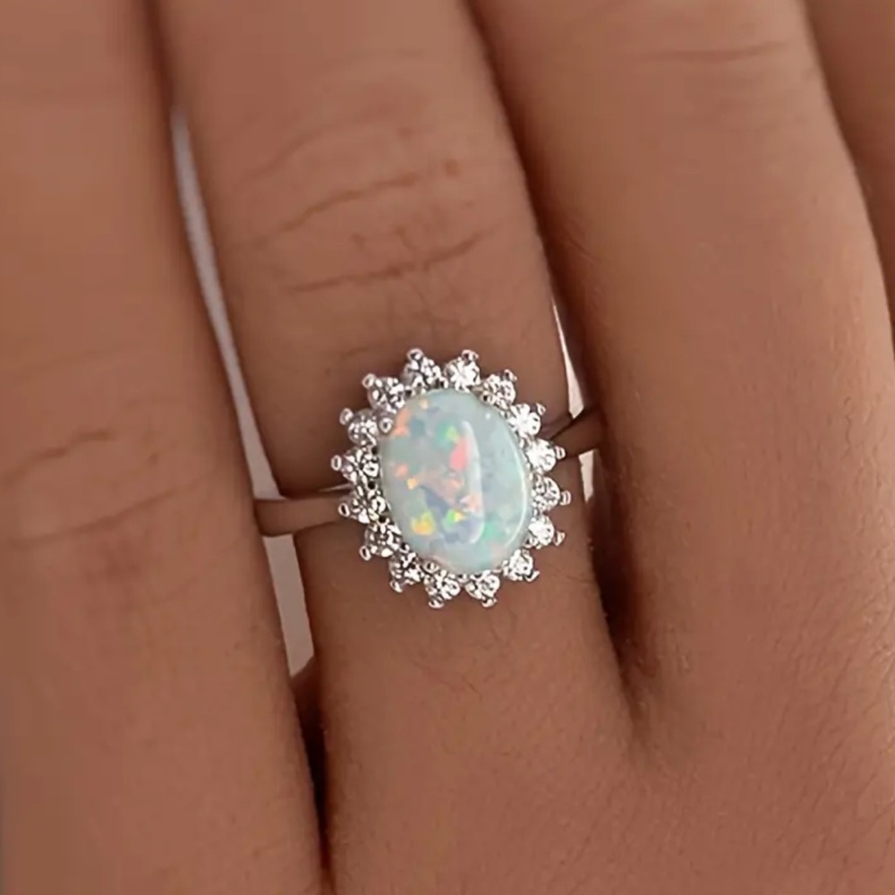 NEW Opal Diamond sterling silver Ring
